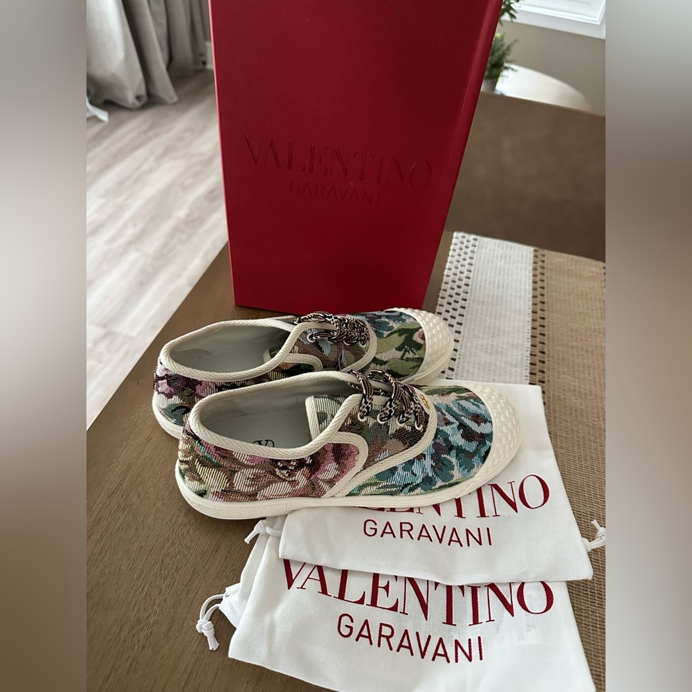 Valentino Garavani Cream-Trim Floral Sneakers (Size 37)